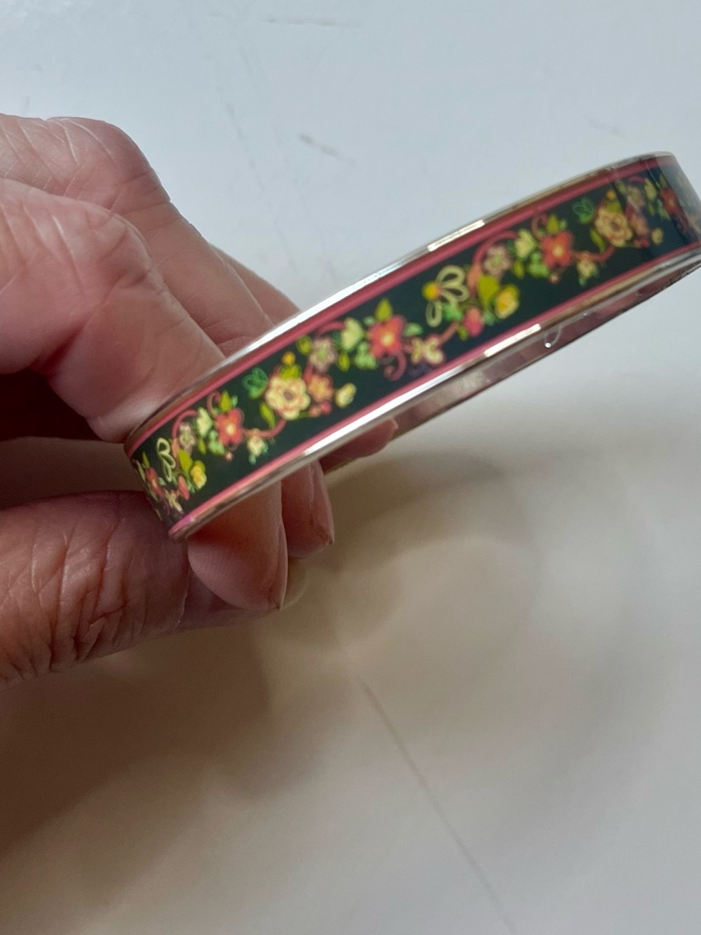 Vera Bradley Floral Enamel Bangle Bracelet Silver Tone- EUC
